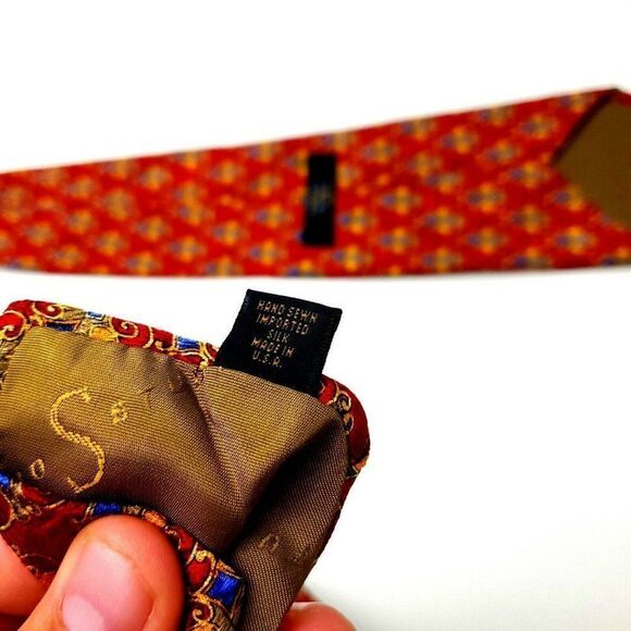 Robert Talbott Studio Silk Tie Print Red Short Wide Geometric - Picture 4 of 6